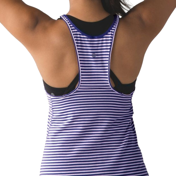 Lululemon what the sport Silver Stripe Iris Flower Pretty Purple singlet sz8🍋 - Picture 6 of 7